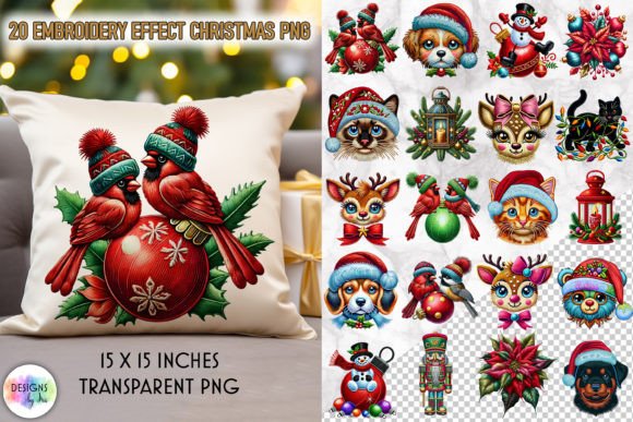 Embroidery Effect Christmas Clipart PNG Review