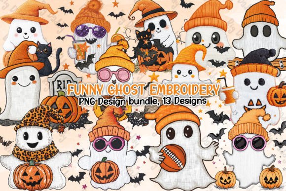 Funny Ghost Embroidery Clipart PNG