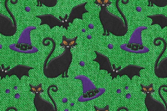 Halloween Embroidery Cats Bats Hats