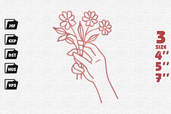 Hand Holding Flowers Embroidery