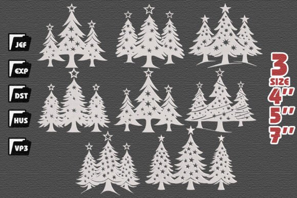 Set of 8 Christmas Tree Embroidery File